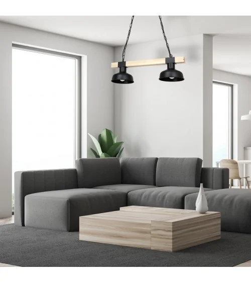 Lampa wisząca FARO BLACK / WOOD 2xE27