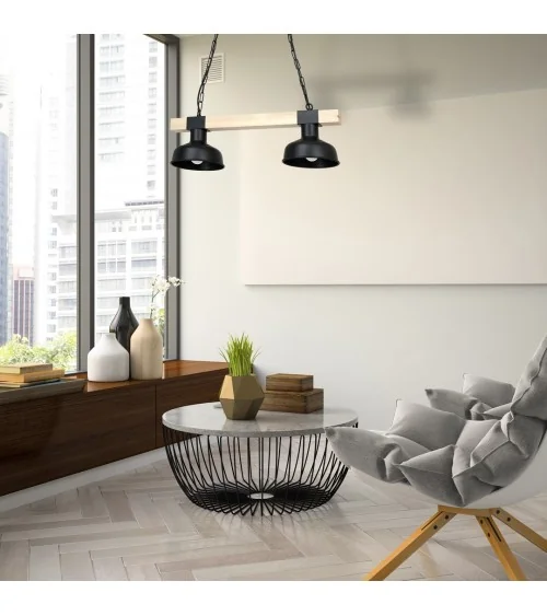 Lampa wisząca FARO BLACK / WOOD 2xE27