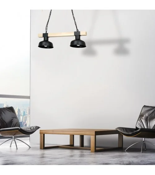 Lampa wisząca FARO BLACK / WOOD 2xE27