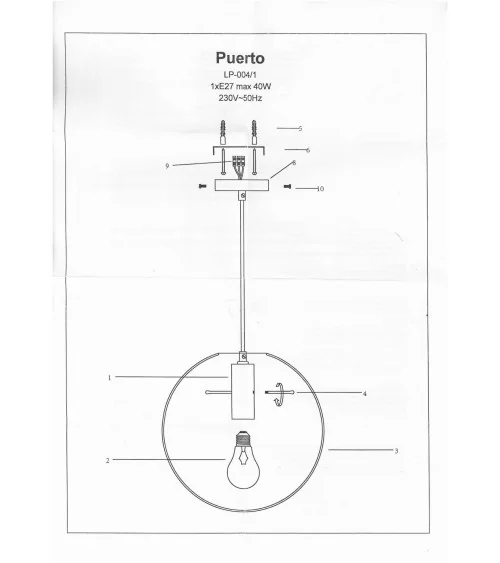 Puerto lampa wisząca duża czarna LP-004/1P L BK