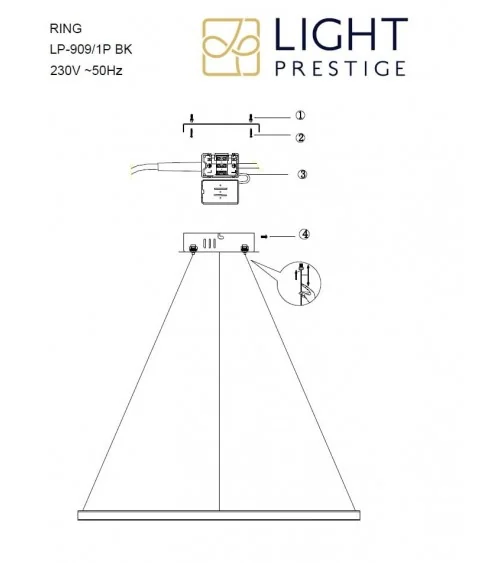 Ring lampa wisząca duża czarna 3000K LP-909/1P L BK