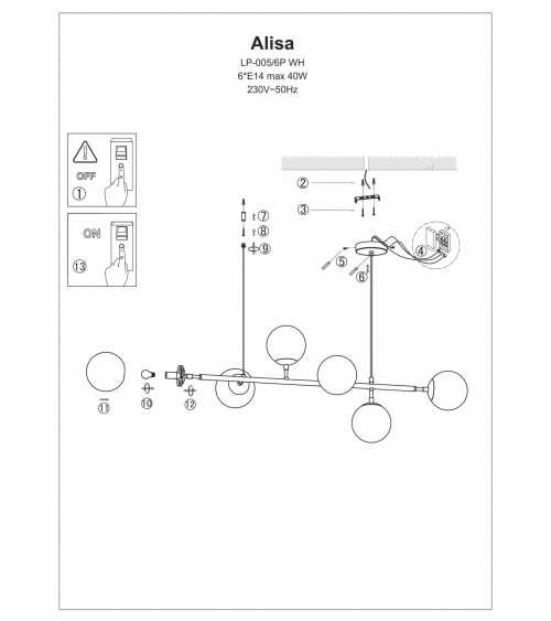 Alisa lampa wisząca białe kulki LP-005/6P WH
