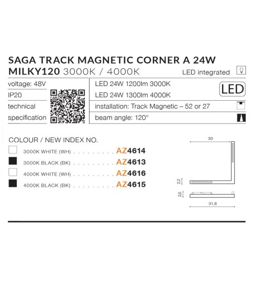 SAGA 30 TRACK MAGNETIC CORNER A  24W MILKY 120