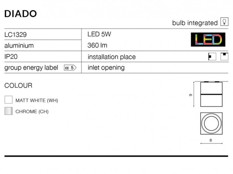 Diado chrome LED lampa tuba AZzardo