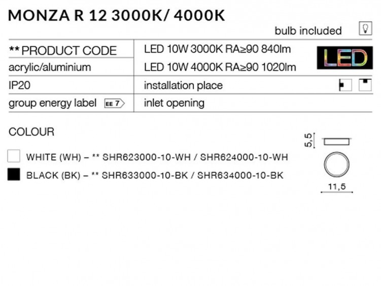 Monza R 12 lampa sufitowa LED Azzardo Biały 3000K