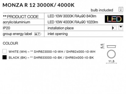 Monza R 12 lampa sufitowa LED Azzardo Czarny 3000K