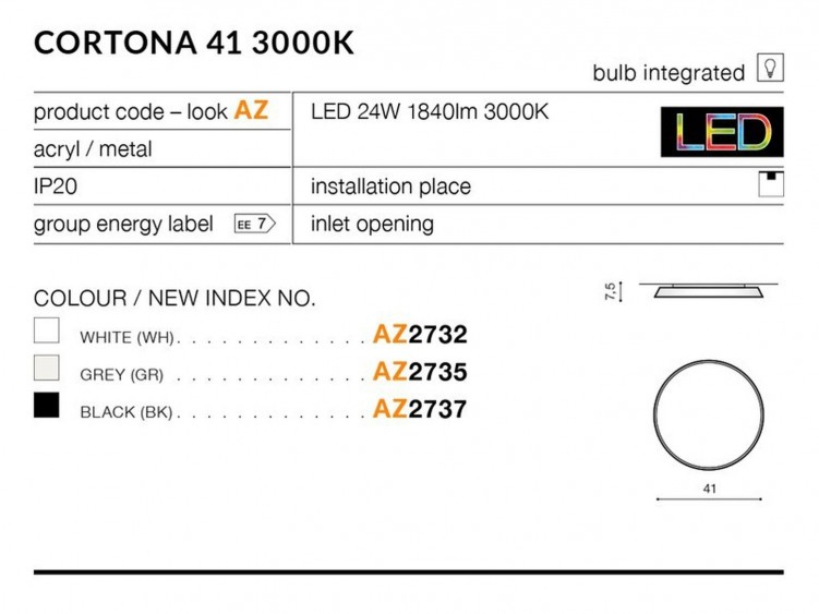 Cortona 41 lampa sufitowa Biały 4000K AZzardo