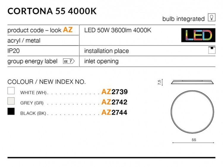 Cortona 55 lampa sufitowa Biały 4000K AZzardo