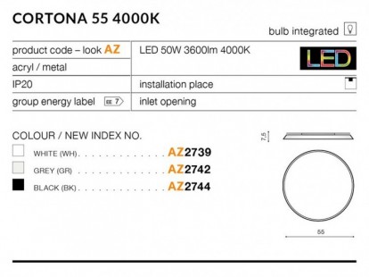 Cortona 55 lampa sufitowa Szary 4000K AZzardo