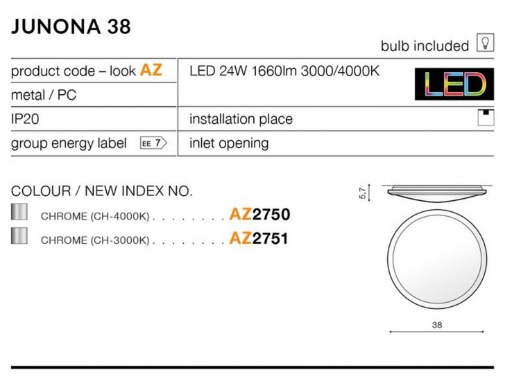 Junona 38 lampa sufitowa AZzardo