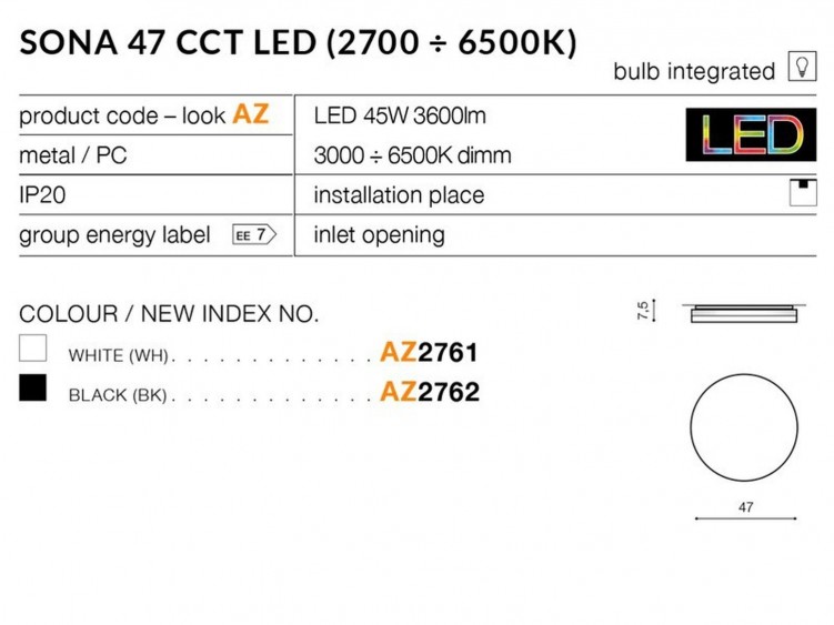 Sona 47 cct lampa sufitowa AZzardo