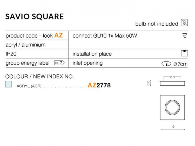 Savio square oczko sufitowe AZzardo