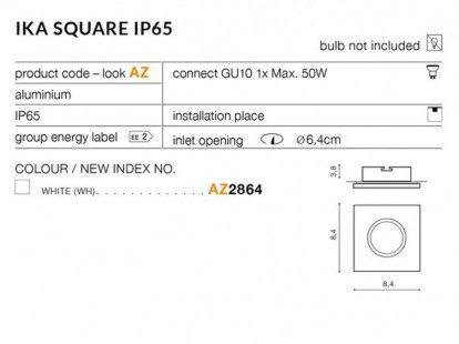 Ika square IP65 oczko sufitowe AZzardo Biały