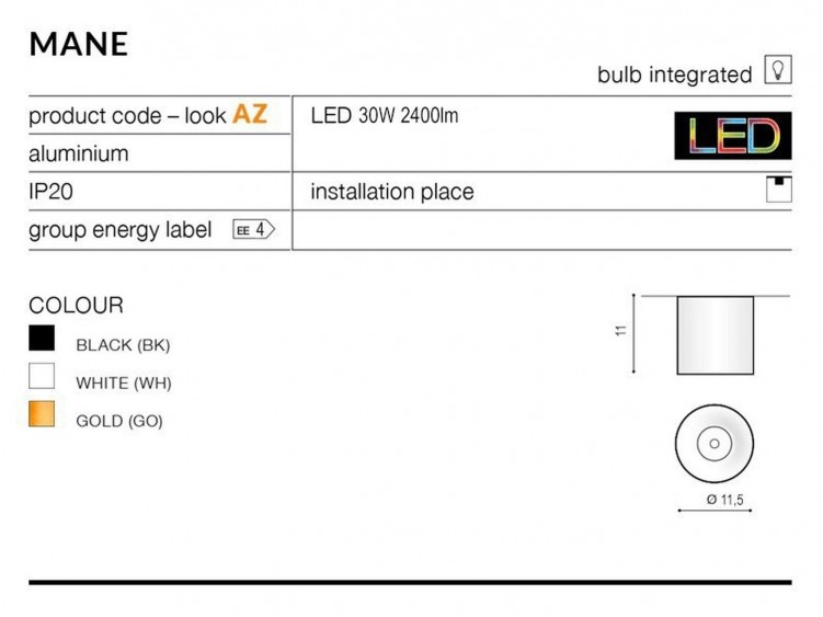 Mane 30W lampa tuba Azzardo Biały