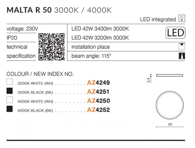 Malta R50 lampa sufitowa Azzardo Czarny 4000K