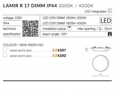 Lamir R17 DIMM IP44 oczko sufitowe Azzardo