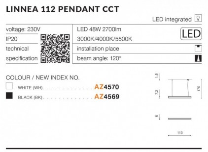 Linnea 112 pendant CCT lampa wisząca Azzardo Biały