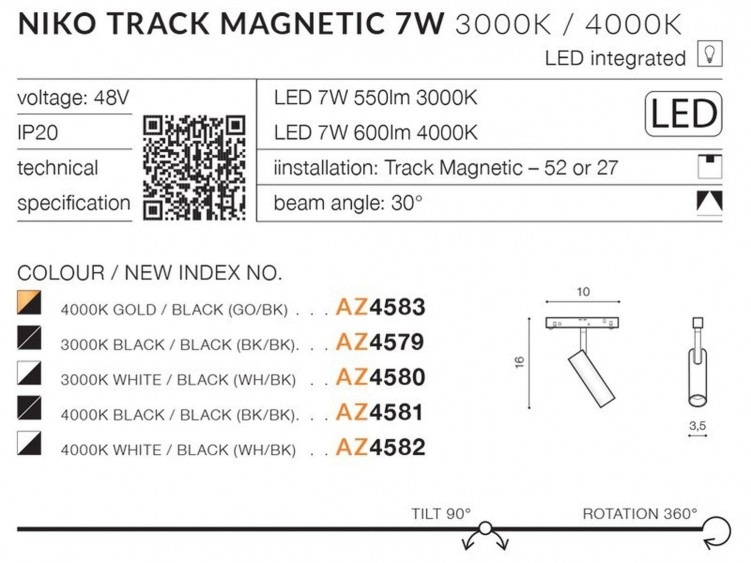 Alfa NIKO TRACK MAGNETIC 7W Czarny / Czarny 3000K