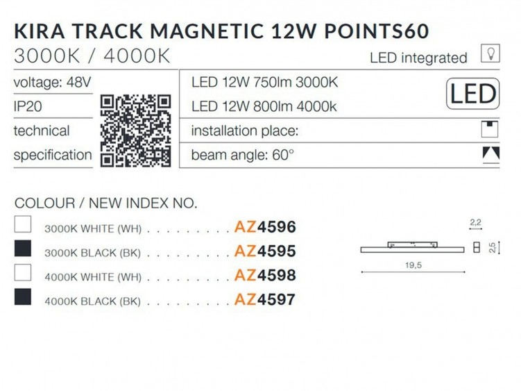 Alfa KIRA TRACK MAGNETIC 12W POINTS60 Czarny 3000K