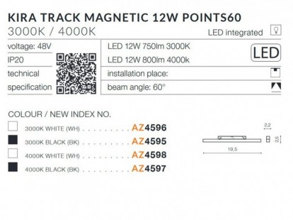 Alfa KIRA TRACK MAGNETIC 12W POINTS60 Biały 3000K