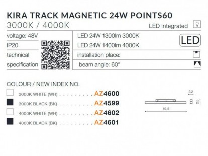 Alfa KIRA TRACK MAGNETIC 24W POINTS60 Czarny 3000K