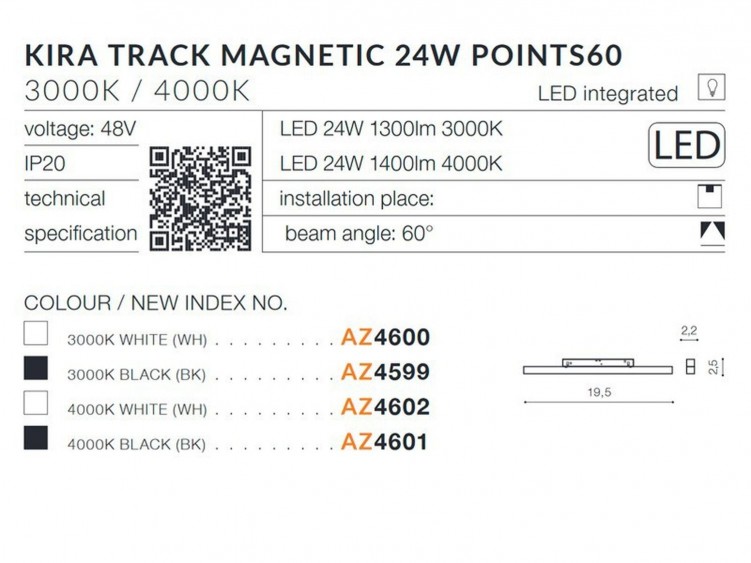 Alfa KIRA TRACK MAGNETIC 24W POINTS60 Biały 4000K