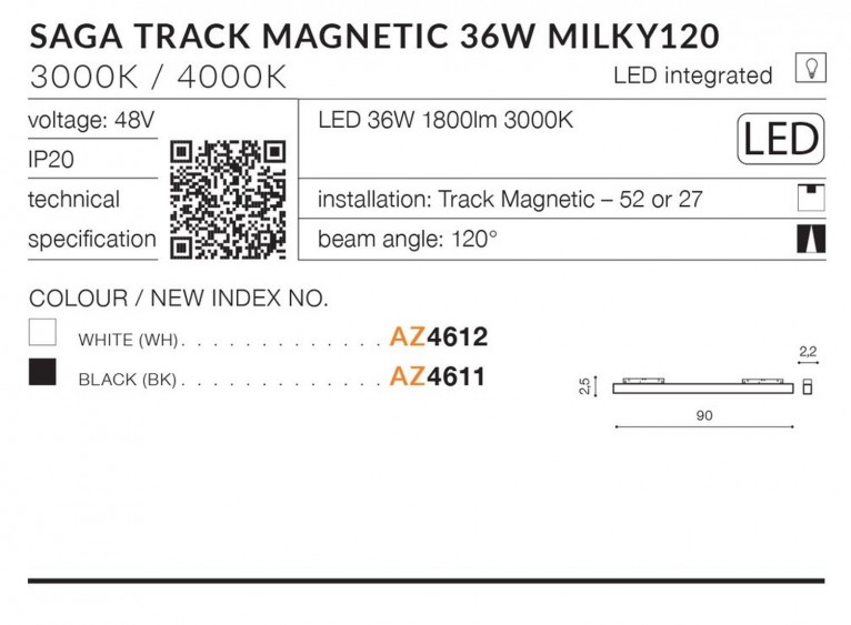 Alfa SAGA 90 TRACK MAGNETIC 36W MILKY120 Czarny