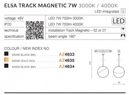 Alfa ELSA TRACK MAGNETIC 7W Złoty 4000K AZzardo