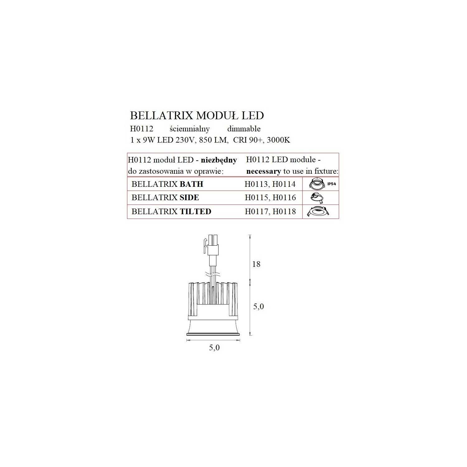 MODUŁ ŚWIETLNY BELLATRIX LED MODULE - ściemnialny DO OPRAW W  MAXLIGHT