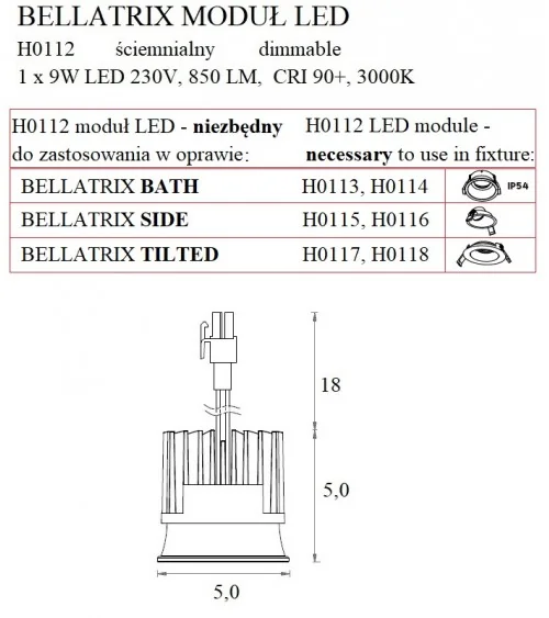 MODUŁ ŚWIETLNY BELLATRIX LED MODULE - ściemnialny DO OPRAW W  MAXLIGHT