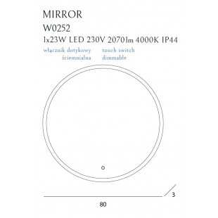 MIRROR LUSTRO PODŚWIETLANE OKRĄGŁE Ø 80 cm, IP44, ściemnialn  MAXLIGHT